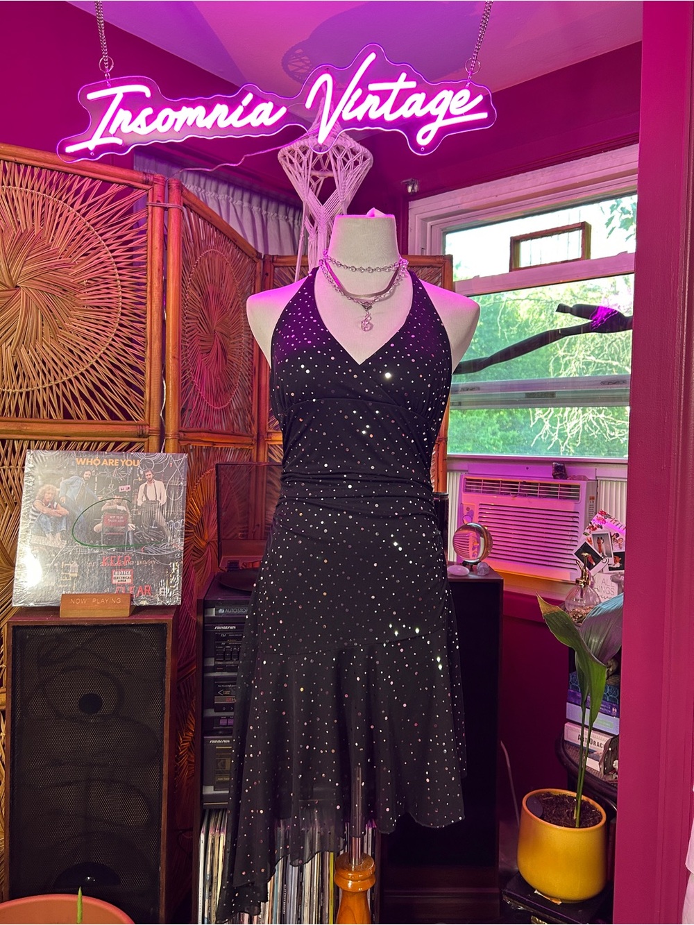 City Triangles Y2K Black Halter Asymmetrical Sparkle Dress